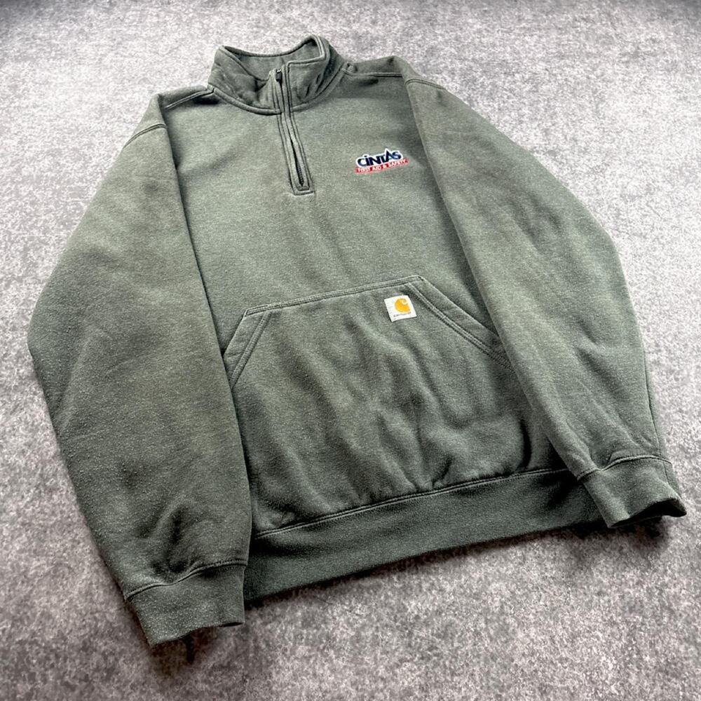 Carhartt Men’s L Loose Fit Charcoal Gray 1/4 Zip Mock Neck Sweatshirt Workwear